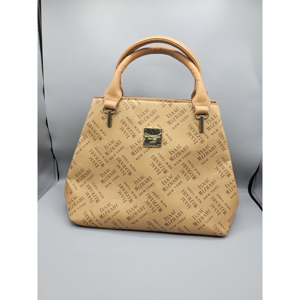 Isaac Mizrahi Pebble Leather Handbag Shoulderbag Zippers Pockets Tan Bag